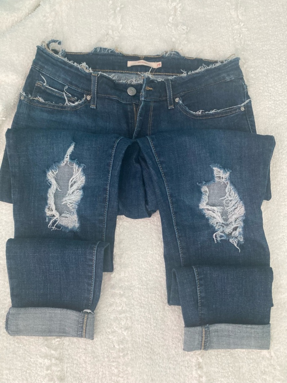 Levi's Dark Blue Distressed Boyfriend Jeans